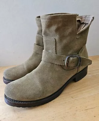 Frye Veronica Ankle Boots Womens  8.5 B Tan Natural Suede Buckle In VGUC • $42.22