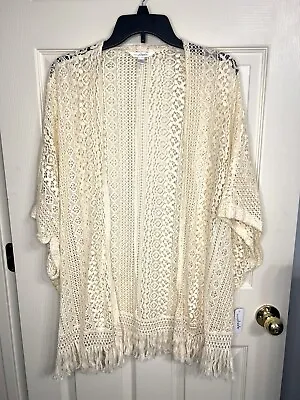 NWT Charming Charlie Sz M Ivory Lace Open Duster Cardigan Jacket Topper Cover-up • $42.14