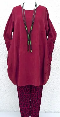 PLUS SIZE LA BASS BURGUNDY COTTON CORD OVERSIZED TUNIC Size 24-26 • $93.25