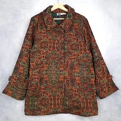 Habitat Tapestry Jacket Womens XL Brown Green Button Up Collared Swing Jacket • $36.88