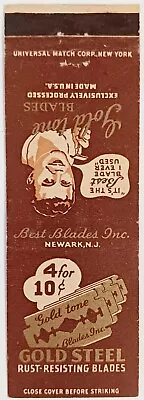 Gold Steel Blades Best Blades Inc. Newark N.J. Vintage Matchbook Cover • $3.99