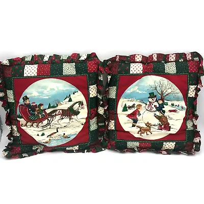 Set 2 Christmas Throw Pillow Handmade Vintage Horse Sleigh Ducks Snowman Winter • $19.99