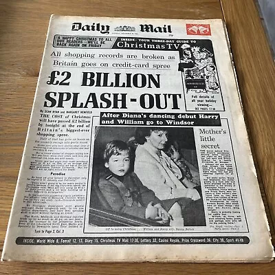 Daily Mail Newspaper - December 24th 1985 - William & Harry Front Cover • £9.99