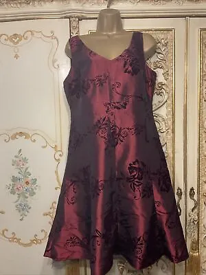 Per Una Wine Fit Flare ALine Dress Velvet Pattern Evening / Wedding Holiday 14 • $16.41