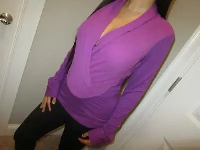 MARCIANO Purple Silk Crossover Blouse V-neck Long Sleeve Shirt Top Tunic M • $29.99