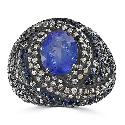 Victorian 7.5 Cttw. Tanzanite Blue Sapphire And Diamond Dome Ring • £1331.89