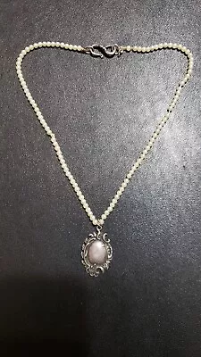 T Foree Vintage Sterling Silver 925 Pendant & Faux Pearl Necklace  Ornate Oval • $49.99