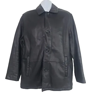 Brooks Brothers Leather Car Coat Black Heavy Long Sleeve Full Zip Mens Sz Medium • $80.48