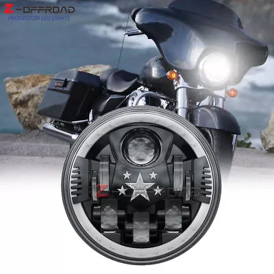 $39.99 • Buy 7 Inch Motorcycle LED Headlight Hi-Lo White Amber Halo DRL Star For Street Glide