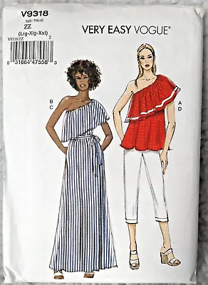 Easy Vogue 9318 Pattern One Shoulder Ruffled Top Maxi Skirt Crop Pants L-XXL • $14.99