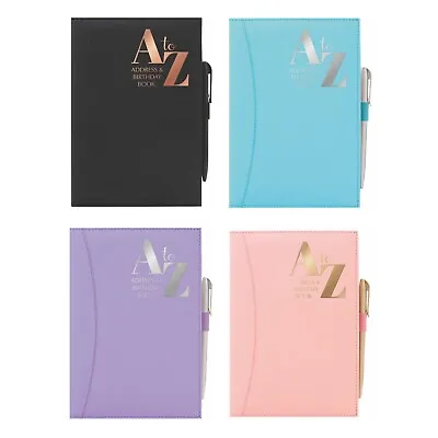 Telephone Address Birthday Book A To Z Index A5 PU Leather Soft Cover With Pen • £5.49