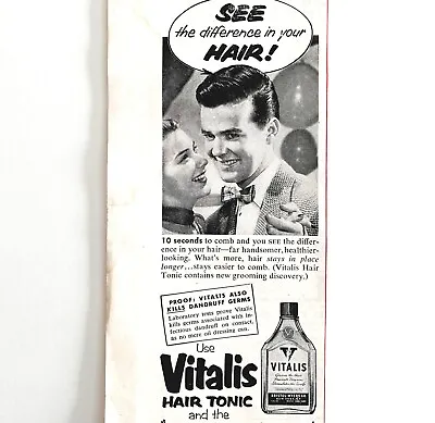 Bristol Myers Vitalis Hair Tonic 1952 Advertisement Care Dandruff Removal DWEE8 • $10.99