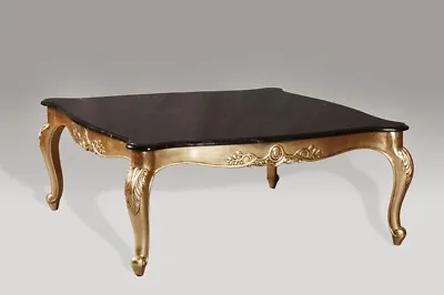 £699 • Buy Large Luxury Mahogany French Ornate Gold Leaf Thick Black Marble Coffee Table 