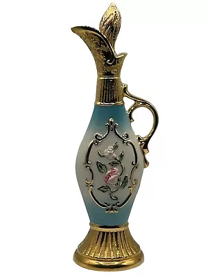 Vintage 1963 Whiskey Decanter Blue Gold Embossed Floral Ceramic James Jim Beam • $35