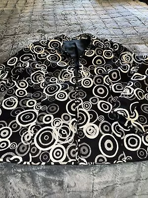 Laura Ashley Women's Jacket Large Black White Graphic Circles Embroidered Zipper • $30