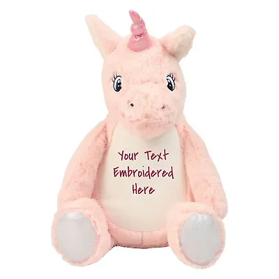 Personalised Unicorn Large 40cm - Embroidered Message Or Name - Removable Pouch • £19