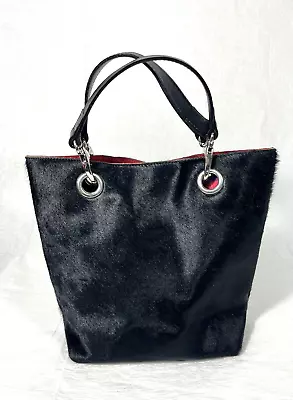 MAURIZIO TAIUTI Black Pony Calf Hair Leather Small Tote Top Handle Bag • $69