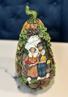 12  Fall Harvest Thanksgiving Pilgrim Couple Resin Pumpkin Carved Decor 2008 • $19