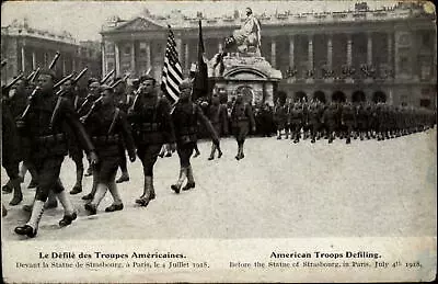 Paris France WWI American Troops Statue Of Strasbourg Vintage Postcard • $3.80