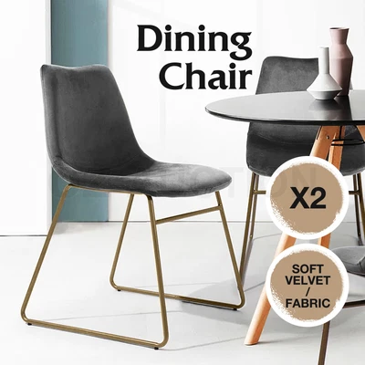 $89.95 • Buy Dining Chairs Velvet Soft Fabric Kitchen Office Seat Upholstered Set Of 2 Grey