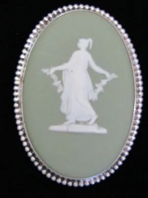 Vintage Wedgwood England Green Cameo Sterling Silver Brooch Pin B67 • $29.95