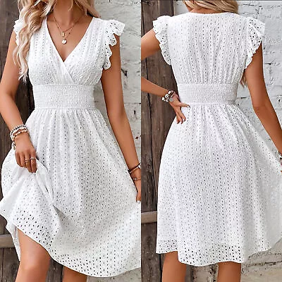 Womens Boho Lace Long Midi Strappy Dress Summer Ladies Holiday Beach Sundress • $19.78