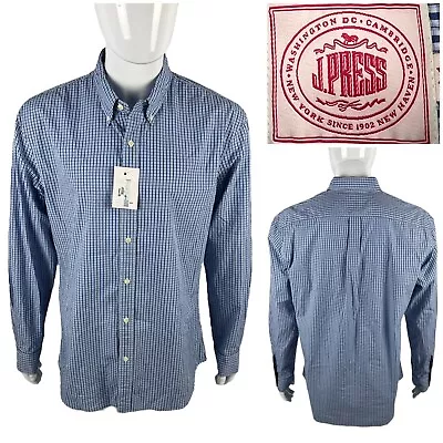 J Press Mens 2XL Shirt Button Down Sport LS Blue Tonal Plaid 100% Cotton NWT • $59.98