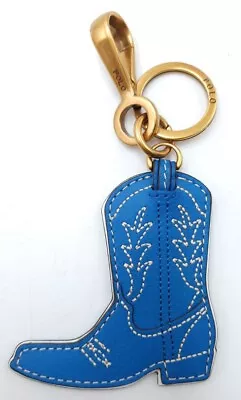 Polo Ralph Lauren Key Chain/Ring Brass/Leather Cowboy Boot Blue Embroidered • $42.88