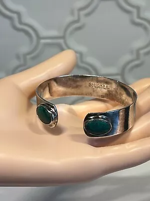 Vintage Ecuador 925 Sterling Silver Turquoise Stone Inlay Cuff Bracelet • $96.80