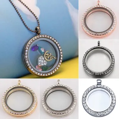 30mm Floating Charms Living Memory Full Crystal Glass Locket Pendant Necklace • $2.06