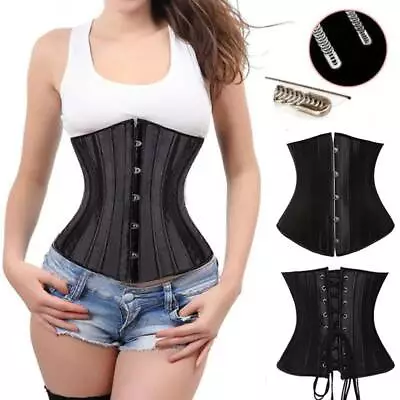 Women Satin Gothic Bustier Top Lace Up Waist Cincher Underbust Boned Corset Plus • $24.79