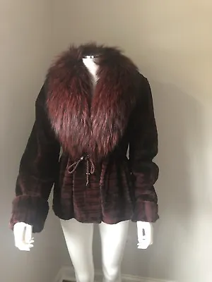 Gorgeous Women’s Sheared Mink Fur Coat Jacket With Fox Trimmed Neiman Marcus • $1550