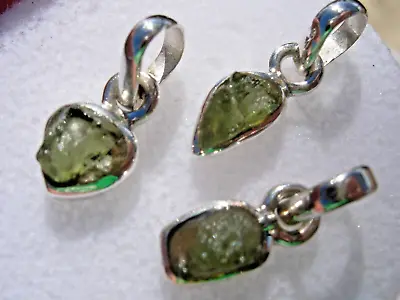 13.50 Carats All 3 MOLDAVITES .925 Silver Pendants About 15mm For Necklace + COA • $39.99