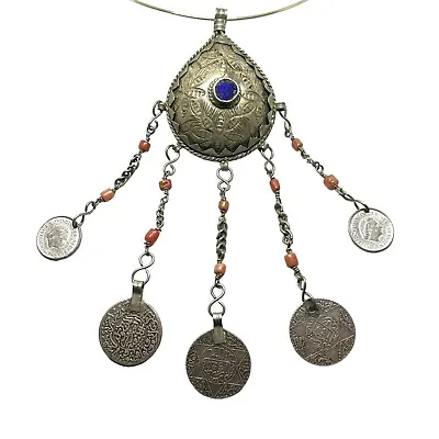 BERBER FIBULA Silver Atlas Morocco Moroccan Necklace 925 COINS Pendant Vintage • $99