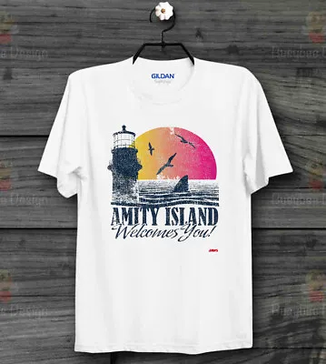 £7.99 • Buy Amity Island Welcomes You Jaws Vintage Quints Retro Movie Unisex T Shirt B117