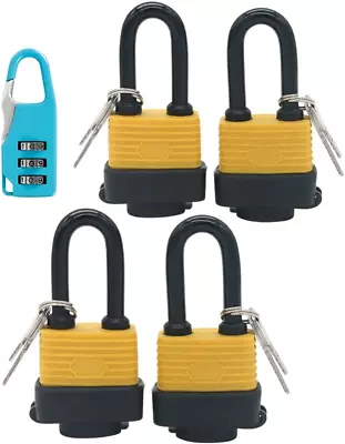 Set Of 4 Keyed Alike Waterproof Padlock Wide Body - Weather Resistant Outdoor... • $26.80