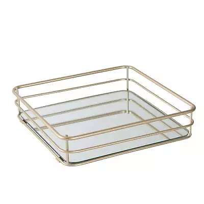 Paris Square 10  X 10  Mirrored Bottom Vanity Tray Satin Gold • $27.69