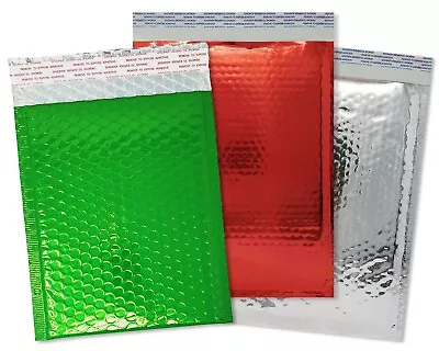 6x10 Fall Christmas Green Red Silver  Holiday Metallic Padded Bubble Mailers • $27.95