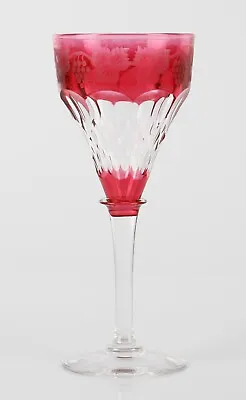 John Walsh Walsh Fruiting Vine Design Pink Overlaid Hock Wine Glass - 7 5/8 Inch • $125.31