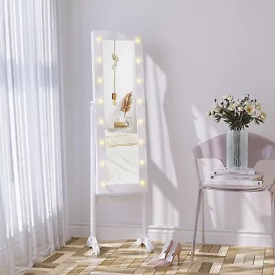 Tall Full Length LED Lit Mirror Jewellery Storage White Cabinet Adjustable Angle • £68.90