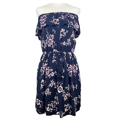 Mossimo Dress Womens Small Blue Floral Strapless Short Dress Casual Pockets • $14.99