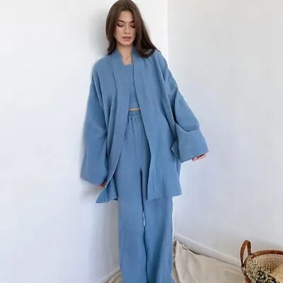 Japanese Kimono Set 100% Cotton Bathrobe Pajamas Two Piece Sweat Steaming Set • $49.04