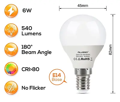 2 X ALUSSO G45 Golf Ball 6W Small Edison 240V LED Light Bulbs E14 B22 E27 Warm W • £2