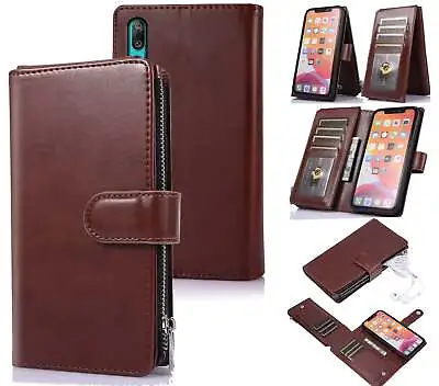 Huawei Y7 Pro 2019 Multifunction Pu Leather Wallet Case 10 Cards Zip Pouch • $15.50