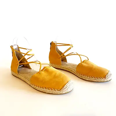 Eileen Fisher Lace Strappy Espadrille Flats US 9 Mustard Yellow • $45