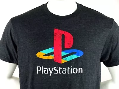 Mens Playstation T Shirt Logo Grey Sony Sz Large Short Sleeve Gamer Adult Tshirt • $16.99