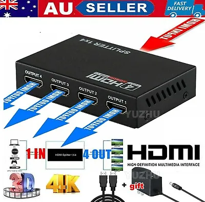 HDMI Splitter Amplifier 1 In 4 /2 Out Video Duplicator Repeater 3D 4K Full HD AU • $13.99