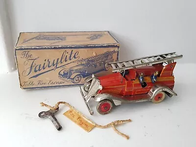 £284.99 • Buy Vintage RARE Fairylite Table Fire Escape Fire Engine, Clockwork Windup Tin Toy