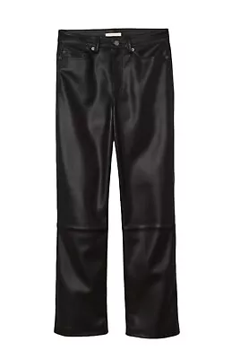 H&M Women's Size 8 Black Faux Leather Pant Straight Leg Ankle Seamed High Waist • $12.99