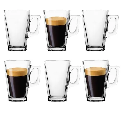 6 X Latte Coffee Glasses Cappuccino Stylish Tea Cups Hot Drink Cafe Mugs 230ml • £10.99